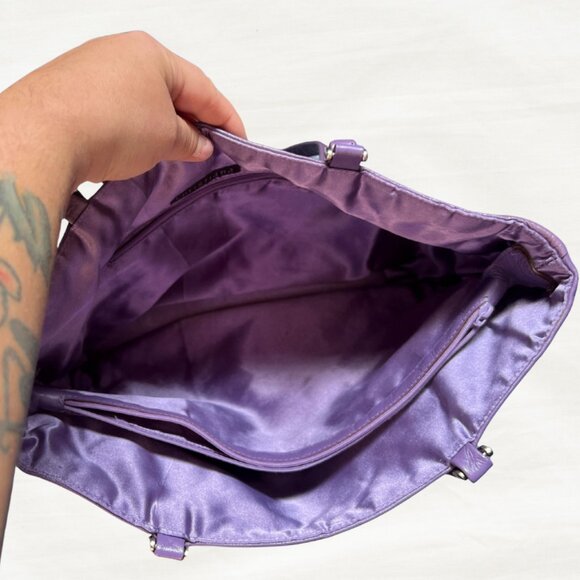 Christiana Beaded Floral Tote | Black Bag with Purple Satin Interior - Picture 4 of 5